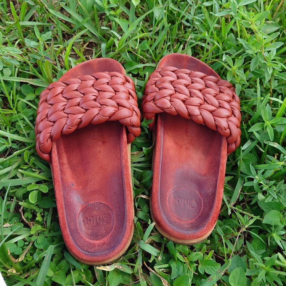 Chloe Kacey Braided Sandal in Red Terracotta Burgundy Color Size 40 EU | 10 US